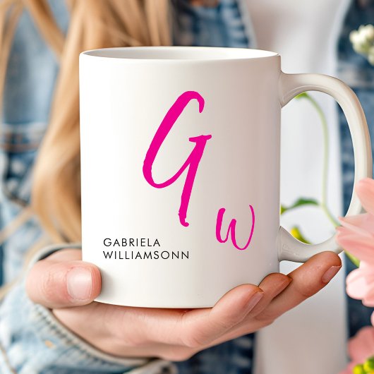 Monogram zwart en roze script koffiemok