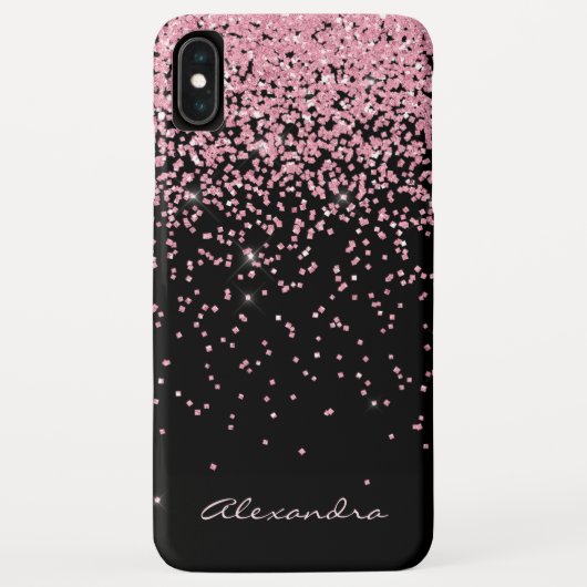 Monogram zwart en roze sparkle en glitter Case-Mate iPhone case (Achterkant)