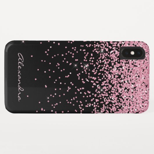 Monogram zwart en roze sparkle en glitter Case-Mate iPhone case (Achterkant (horizontaal))
