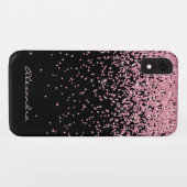 Monogram zwart en roze sparkle en glitter Case-Mate iPhone case (Achterkant (horizontaal))