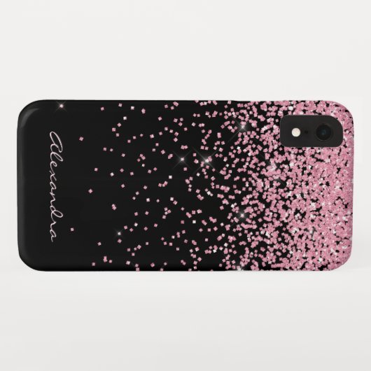 Monogram zwart en roze sparkle en glitter Case-Mate iPhone case (Achterkant (horizontaal))