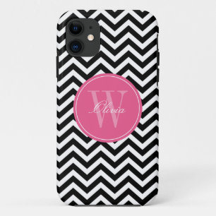 Monogram zwart en roze Zigzags Patroon iPhone 11 Hoesje