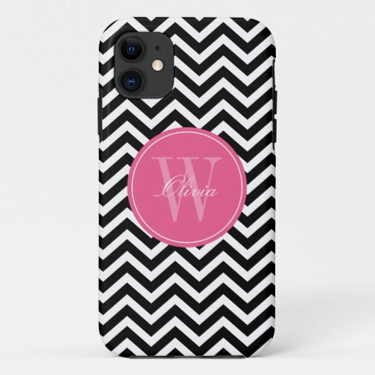 Monogram zwart en roze Zigzags Patroon Case-Mate iPhone Case (Achterkant)