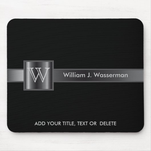 Monogram zwart en staal muismat (Voorkant)