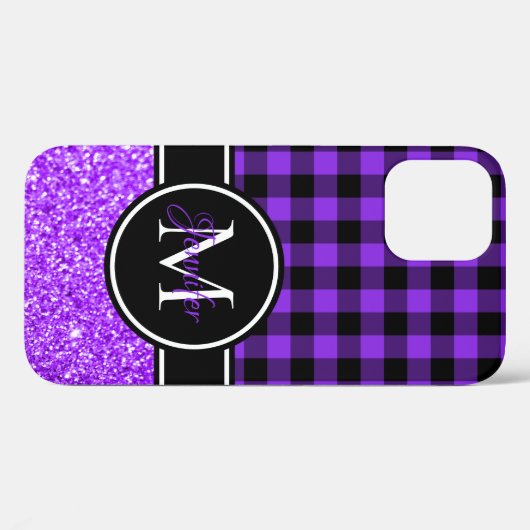 Monogram zwart en violet Glitter Buffalo Plays Case-Mate iPhone Case (Achterkant (horizontaal))