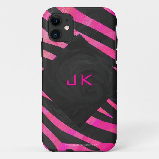 Monogram zwart en warm roze Zebra Case-Mate iPhone Case (Achterkant)