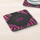 Monogram zwart en warm roze Zebra Drankjes Onderzetter (Linkerzijde)