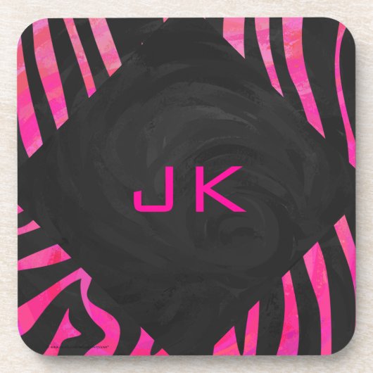 Monogram zwart en warm roze Zebra Drankjes Onderzetter (Voorkant)