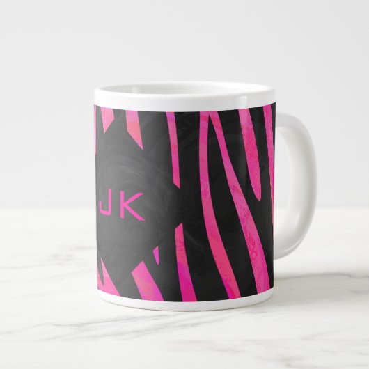 Monogram zwart en warm roze Zebra Grote Koffiekop (Voorkant rechts)