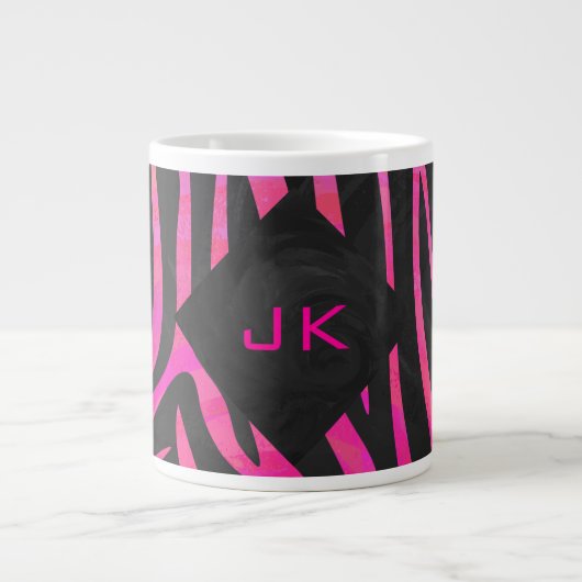 Monogram zwart en warm roze Zebra Grote Koffiekop (Voorkant)