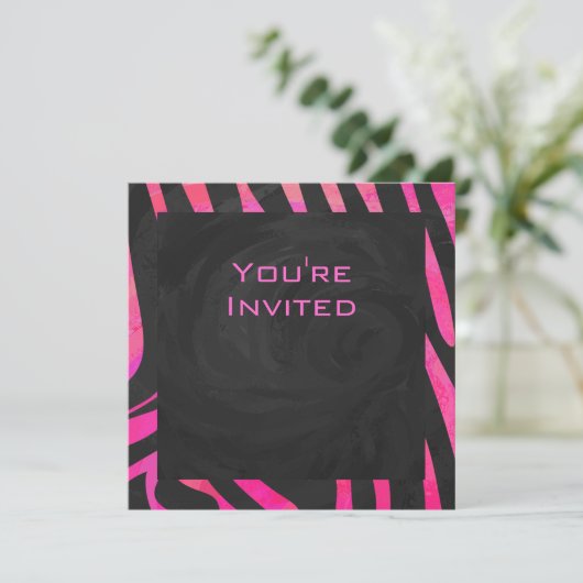 Monogram zwart en warm roze Zebra Kaart (Staand voorkant)