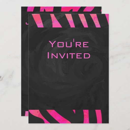 Monogram zwart en warm roze Zebra Kaart (Voorkant / Achterkant)