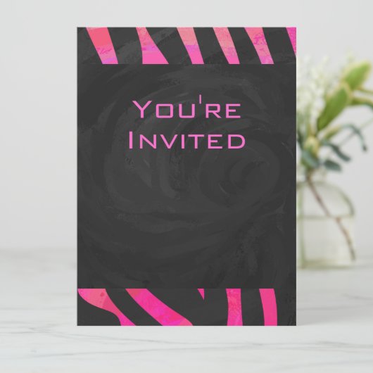 Monogram zwart en warm roze Zebra Kaart (Staand voorkant)