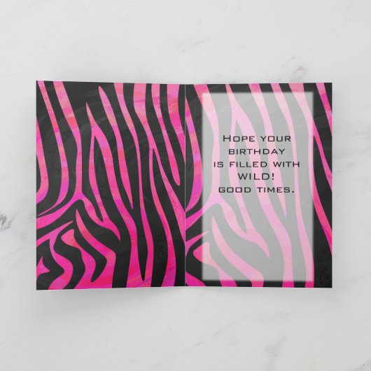 Monogram zwart en warm roze Zebra Kaart (Binnen)
