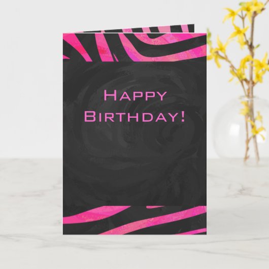 Monogram zwart en warm roze Zebra Kaart (Gele Bloem)