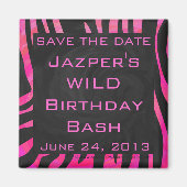 Monogram zwart en warm roze Zebra Magneet (Voorkant)