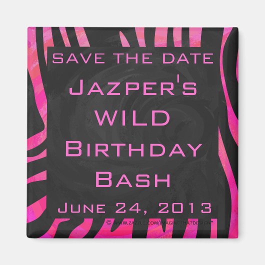 Monogram zwart en warm roze Zebra Magneet (Voorkant)