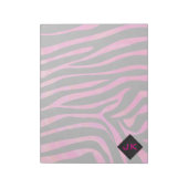 Monogram zwart en warm roze Zebra Notitieblok (Linkerzijde)