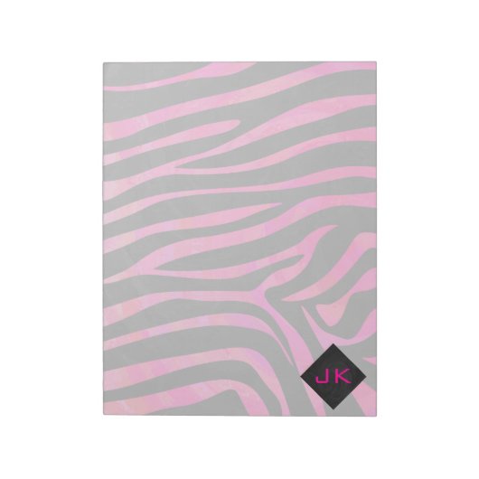 Monogram zwart en warm roze Zebra Notitieblok (Linkerzijde)