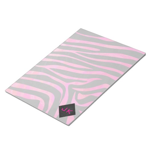Monogram zwart en warm roze Zebra Notitieblok (Schuin)