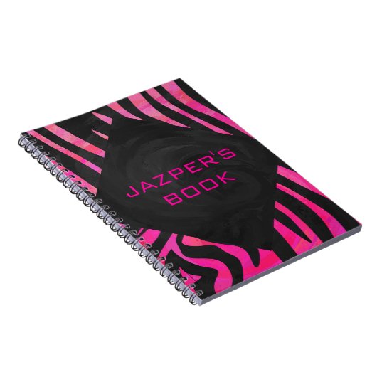 Monogram zwart en warm roze Zebra Notitieboek (Rechterzijde)