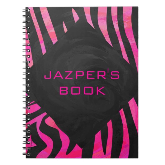 Monogram zwart en warm roze Zebra Notitieboek (Voorkant)
