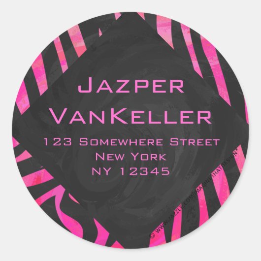 Monogram zwart en warm roze Zebra Ronde Sticker (Voorkant)