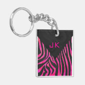 Monogram zwart en warm roze Zebra Sleutelhanger (Voorkant Links)