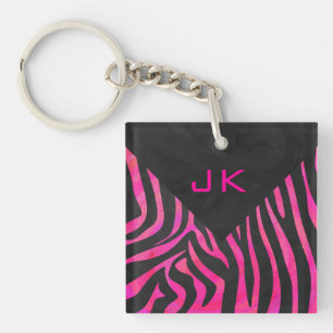Monogram zwart en warm roze Zebra Sleutelhanger