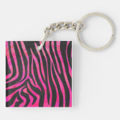 Monogram zwart en warm roze Zebra Sleutelhanger (Achterkant)