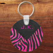 Monogram zwart en warm roze Zebra Sleutelhanger (Voorkant)