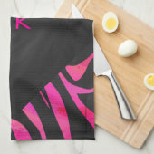 Monogram zwart en warm roze Zebra Theedoek (Quarter Fold)