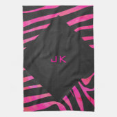 Monogram zwart en warm roze Zebra Theedoek (Verticaal)