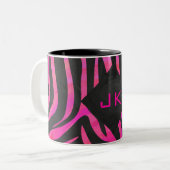Monogram zwart en warm roze Zebra Tweekleurige Koffiemok (Voorkant links)