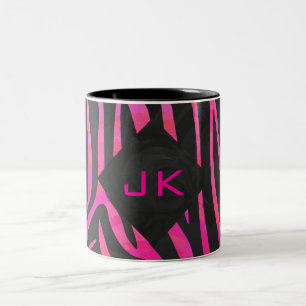 Monogram zwart en warm roze Zebra Tweekleurige Koffiemok