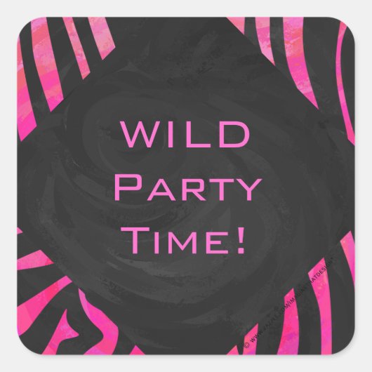 Monogram zwart en warm roze Zebra Vierkante Sticker (Voorkant)