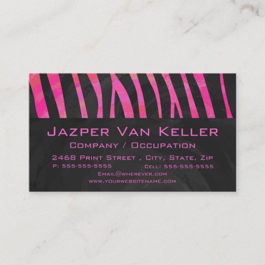 Monogram zwart en warm roze Zebra Visitekaartje (Voorkant)