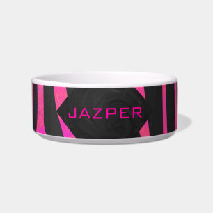 Monogram zwart en warm roze Zebra Voerbakje