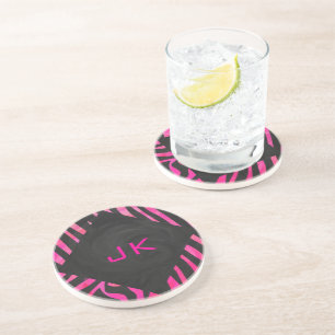 Monogram zwart en warm roze Zebra Zandsteen Onderzetter