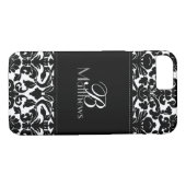 Monogram zwart en White Damask iPhone 7 Hoesje (Achterkant (Horizontaal))