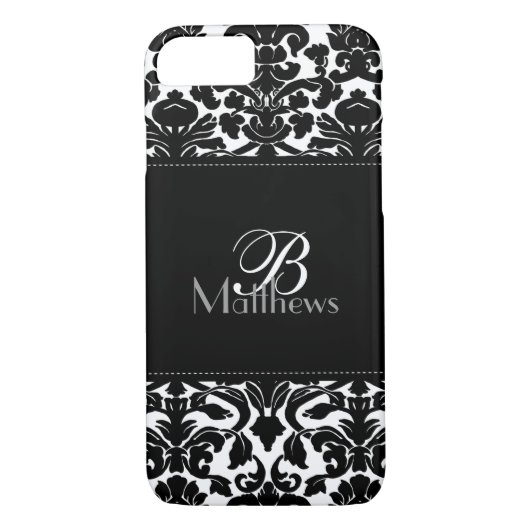 Monogram zwart en White Damask iPhone 7 Hoesje (Achterkant)