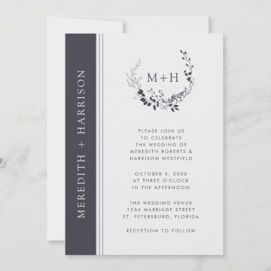 Monogram zwart en wit alles in één bruiloft kaart (Voorkant)