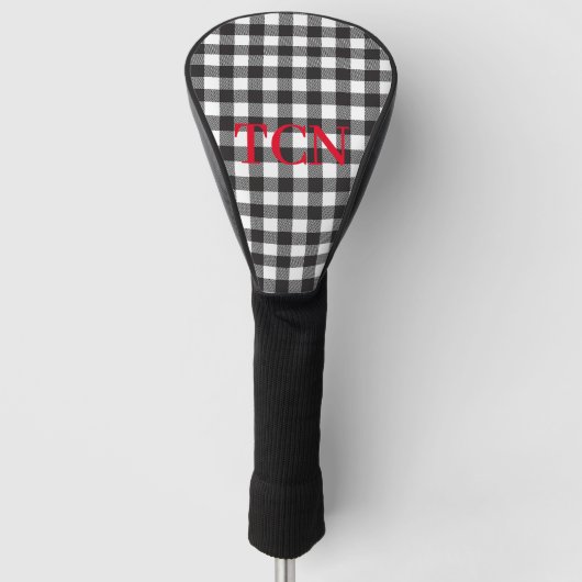 Monogram Zwart en Wit Buffalo Plaid Golfheadcover (Voorkant)
