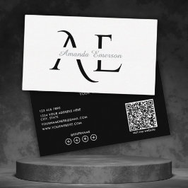 Monogram Zwart En Wit Eenvoudige Qr Code Visitekaartje