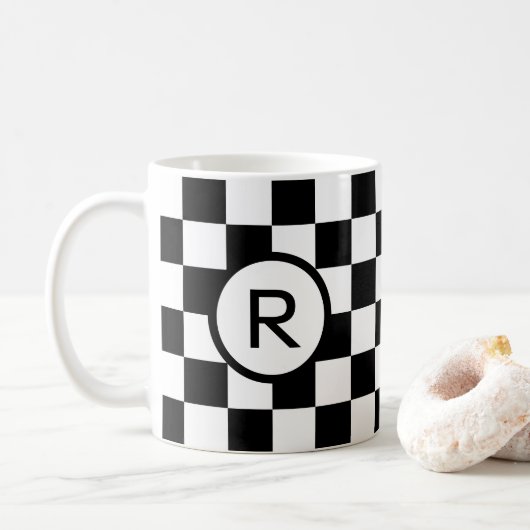 Monogram zwart en wit gebarsten patroon koffiemok (Met donut)