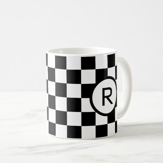 Monogram zwart en wit gebarsten patroon koffiemok (Voorkant rechts)