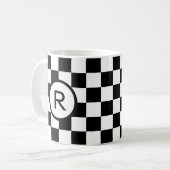 Monogram zwart en wit gebarsten patroon koffiemok (Voorkant links)