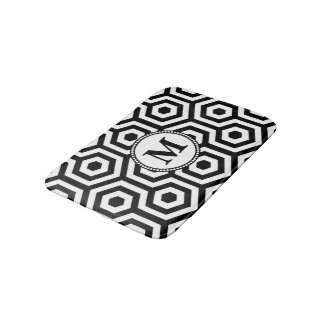 Monogram zwart en wit geometrisch patroon badmat