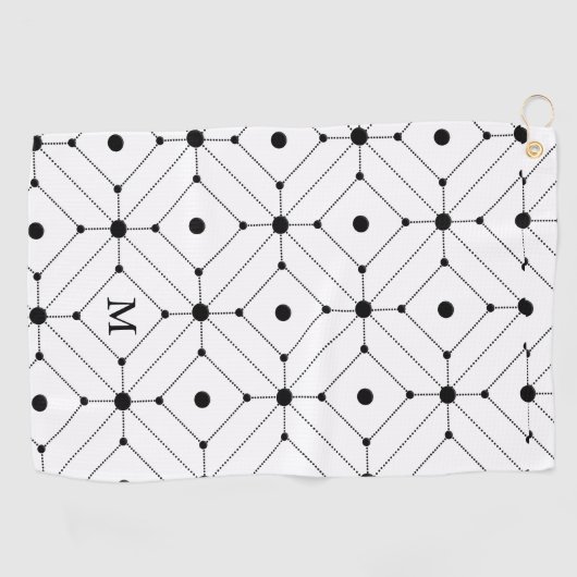 Monogram zwart en wit geometrisch patroon golfhanddoek (Horizontaal)