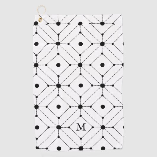 Monogram zwart en wit geometrisch patroon golfhanddoek (Voorkant)